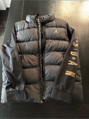 Jordan Boys 2-Fer Jacket with Black with Gold Logo and Sleeve Lettering